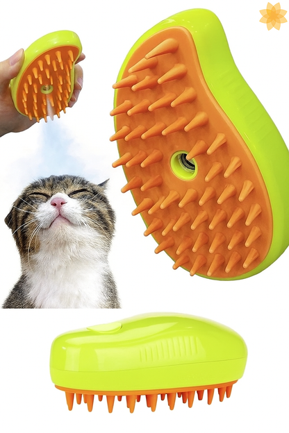 Cepillo Vaporizador 3 en 1 para Mascotas | Limpia, Cepilla y Masajea – Recargable y Suave con la Piel