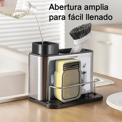Dispensador y Organizador de Acero Inoxidable 3 en 1 – Sin electricidad